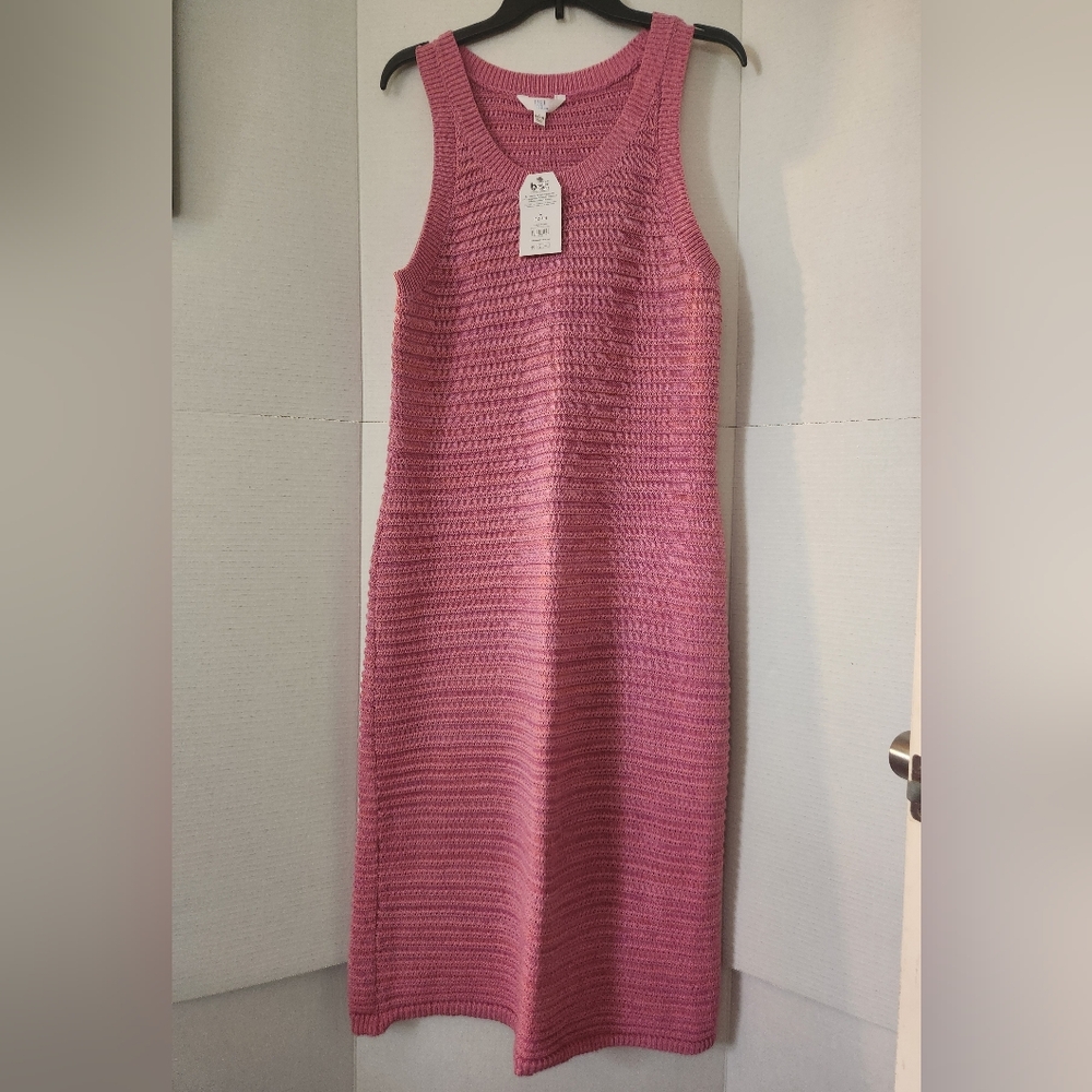 Time and Tru Sweater Dress Women's Size L (12-14) Pink Textured Sleeveless NWT